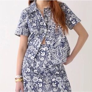 J. Crew Gamine cotton poplin shirt in mermaid floral Navy & White